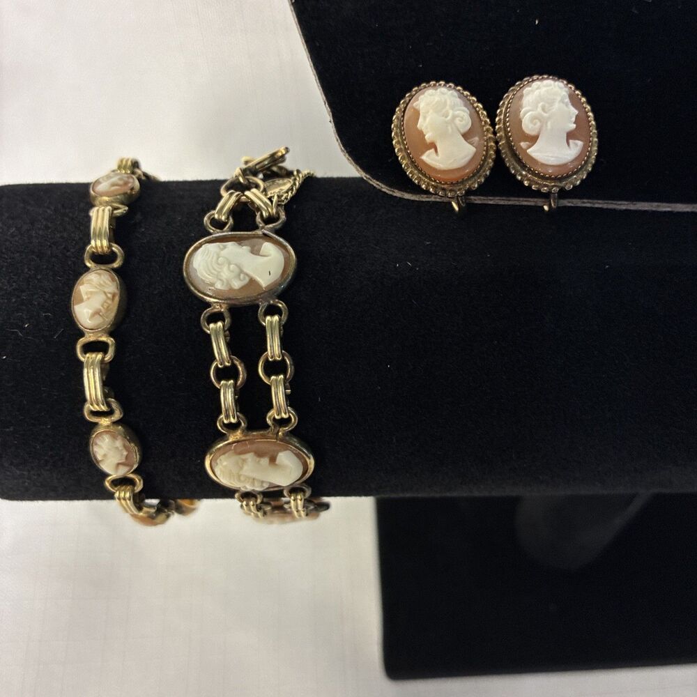 BEAUTIFUL- SHELL CAMEO - GOLD FILLED BRACELET- 1950s set of 3